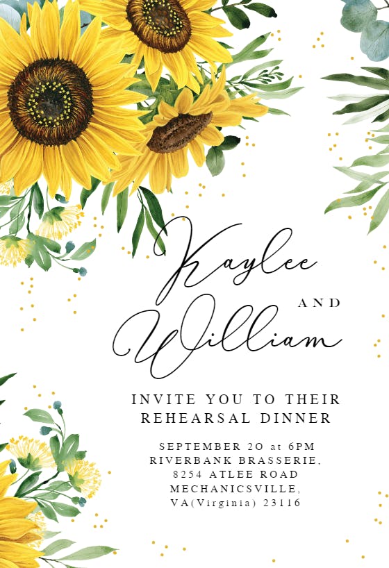 Rustic sunflowers corner - rehearsal dinner party invitation